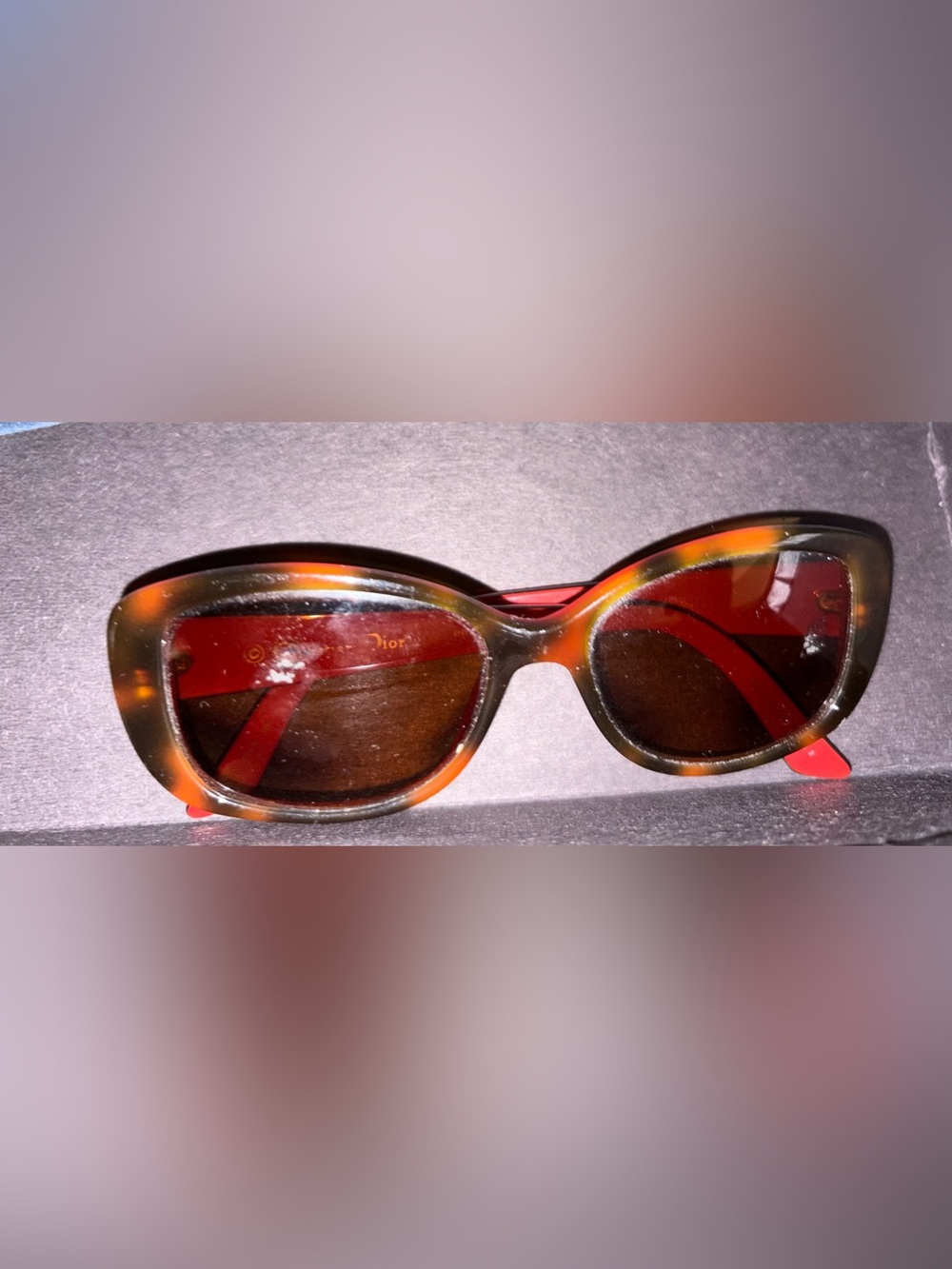 Dior Women's Red and Brown Tortoiseshell Sunglasses